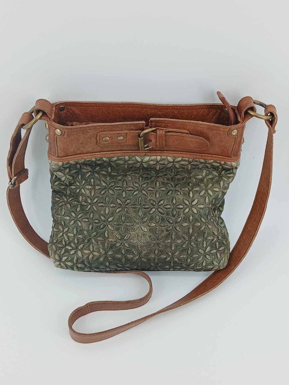 Western boho Leather and quilted fabric crossbody bag, Anabaglish Joan